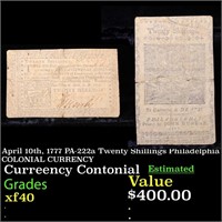 April 10th, 1777 PA-222a Twenty Shillings Pennsylv
