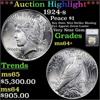 *Highlight* 1924-s Peace $1 Graded ms64+