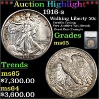 *Highlight* 1916-s Walking Liberty 50c Graded ms65