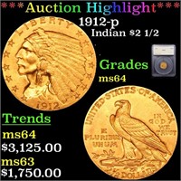 *Highlight* 1912-p Indian $2 1/2 Graded ms64