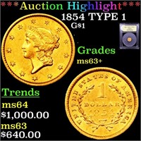 *Highlight* 1854 TYPE 1 G$1 Graded Select+ Unc