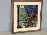 framed cross-stitch, "Wine Carafe"  25" x 27"