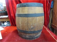 Short wood barrel. Umk cobalt tag. 16.75" by 19"
