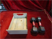 (2)10# cast iron weights(new) metal tray.