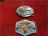 (2)Vintage belt buckles. Harley Davidson, us air