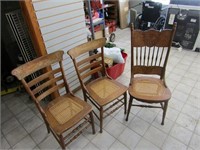 (3) Antique cane seat chairs.