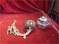 Antique Ideal Stover co. cast oil lamp w/ bracket.