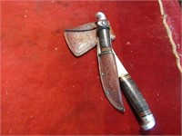 Vintage Western Knife & Hatchet Combo w/ sheath.