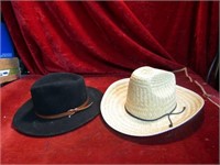 (2) Hats. Wool and straw hat.