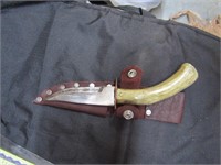 HAND FORGED KNIFE & HANDMADE SHEATH-ANTLER HANDLE