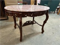CARVED MARBLE TOP OVAL TABLE