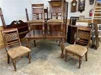 INLAID TABLE AND 4 CHAIRS