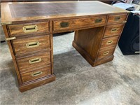 OAK CAMPAIGN STYLE DESK W/LEATHER TOP