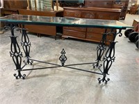 IRON AND GLASS ORNATE SOFA TABLE