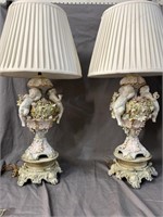 PR OF ITALIAN ORNATE BISQUE LAMPS