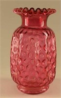Fenton Cranberry Glass Ruffled Pinched Vase