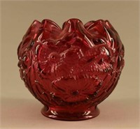 Fenton Cranberry Glass Poppy Rose Bowl