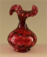 Fenton Cranberry Coin Spot Vase