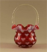Fenton Cranberry Opalescent Heart Basket