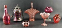 Collection Of Pink & Cranberry Pressed Glass