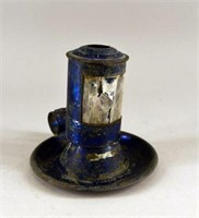 Early Whale Oil Lamp, Blue Paint, Mica Window