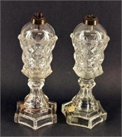 Pair Of Free Blown And Press Glass Whale Oil Lamps