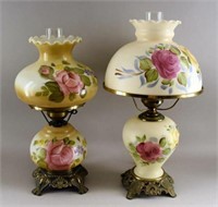 Two Painted Pink Rose Gone With The Wind Lamps