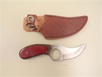 GUT KNIFE W/ROSEWOOD HANDLE & LEATHER SHEATH, NEW