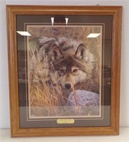 FRAMED & MATTED "ONE TO ONE", PRINT OF WOLF....