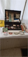 Vintage box filled w/ line and hooks