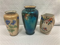 3 Japanese Luster items 2 vase Bird and circle