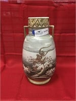 Japanese bi-handled vase applied gold ocean scene