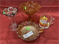 4 unmatched glass items carnival glass Imperial