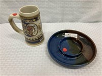 2 pc, Budweiser mug, art pottery ash tray