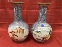 Pair Asian influence vase, 11.5”h