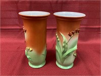 Pair Hand Painted Nagoya Japan Trico vase 7”