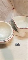 porcelain red rim pans and bowls