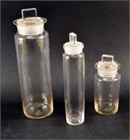 Three Apothecary Cylinder Glass Jars