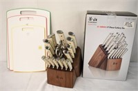 3 CUTTING BOARDS &  KNIFE SET - CANGSHAN - AS IS
