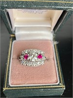 14k White Gold Diamond & Ruby Ring
