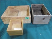 3 small plain wooden boxes