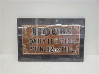 Vtg. Handmade Wood "Hours" Sign