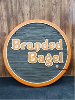 Vtg. Large Round "Branded Bagel" Wood Sign