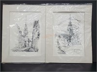 (2) Charles H. Overly Signed Pencil Sketches