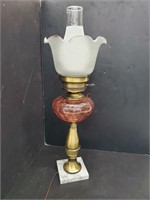 Vtg. Glass & Brass on Marble Base Tabletop Lamp