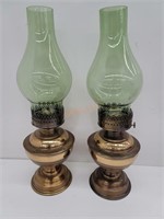 Pair of Guilford oil font Oil Lamps