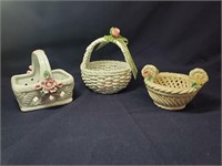 (3) Ceramic Woven Floral Baskets