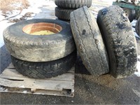 Four 10.00-20 Truck Tires with Eight Bolt Rims