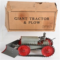 TIN WINDUP TRACTOR & PLOW w/ MARX BOX