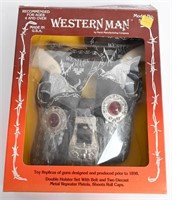 PARRIS WESTERN MAN 2 CAP GUN HOLSTER SET MIB